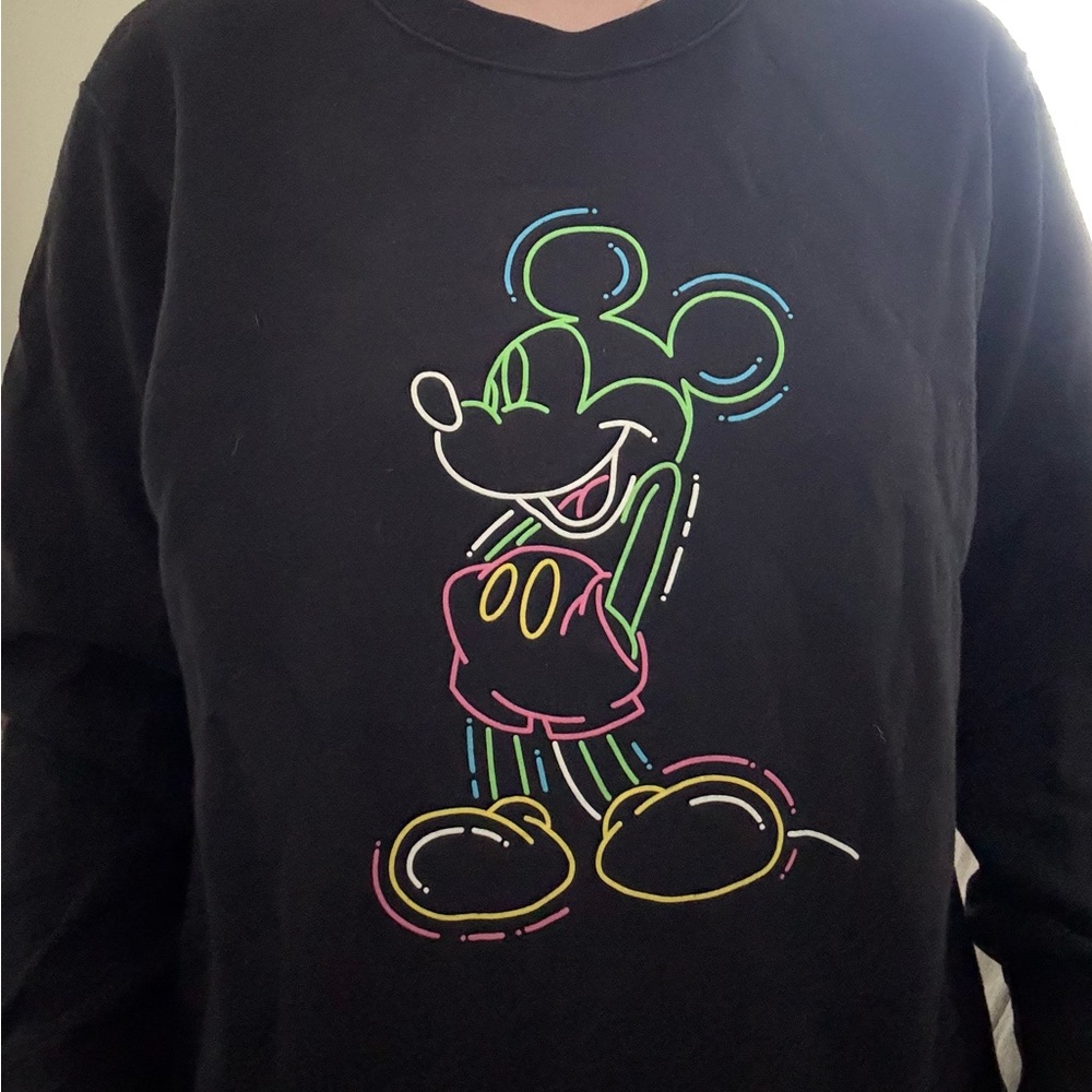Black Sweatshirt with Neon Mickey Mouse Design